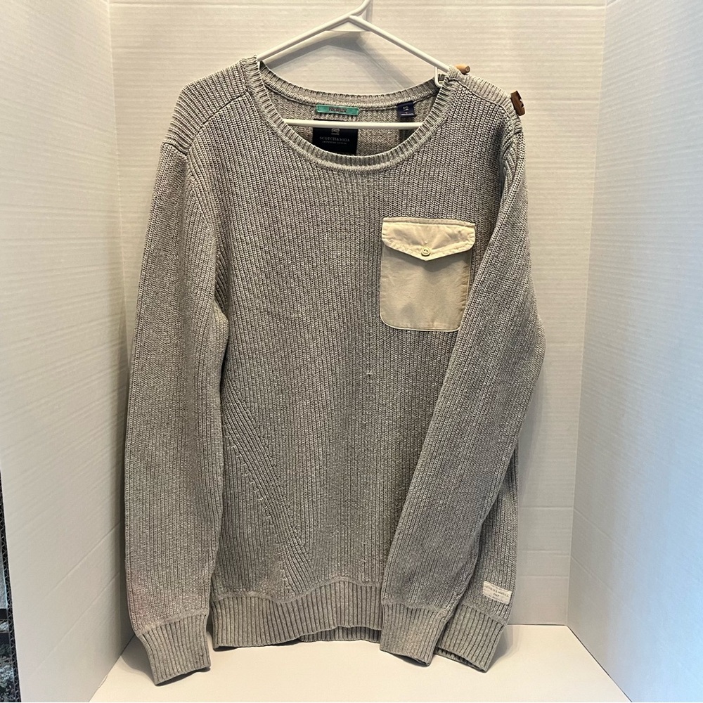 Scotch and Soda - Men's Large Gray Sweater with Pocket Detail